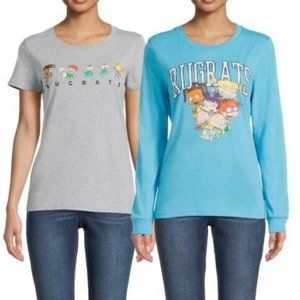 JUNIORS L XXL Rugrats Gray Blue Short Long Sleeve T-Shirt Set Lot 2 Pack Set